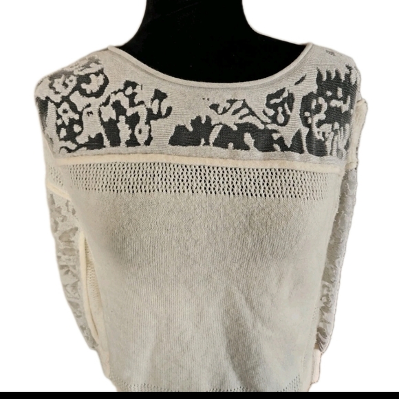 Anthropologie Womens Cream Sheer Balloon Sleeve Wool Blend Soft Feminine Sweater - Picture 8 of 15